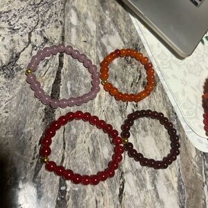 Elegant Beaded Bracelet Set - Pink, Orange, Red, Brown